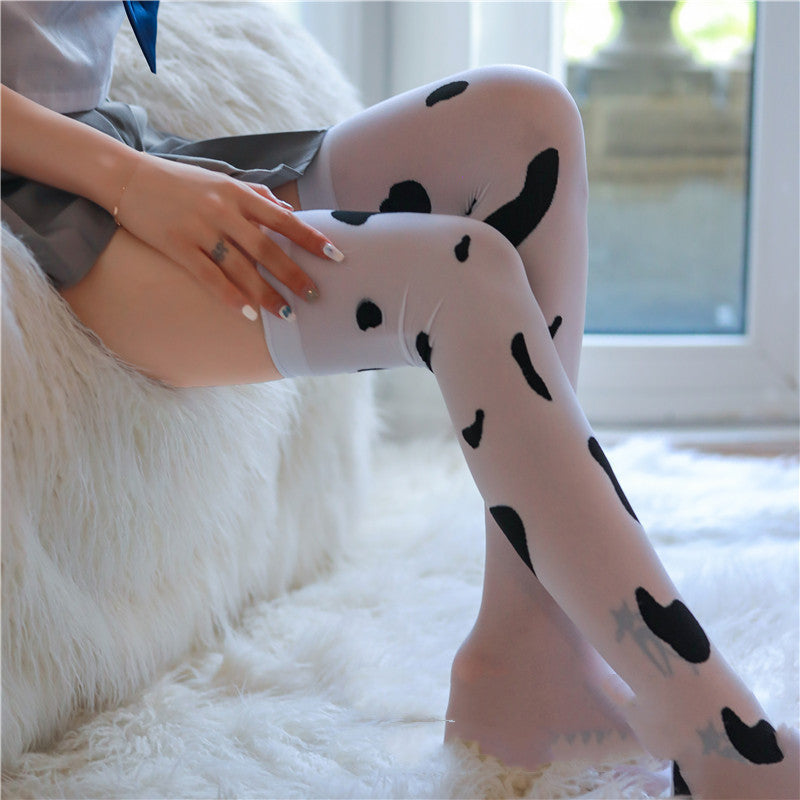 Erotic Lingerie Long Tube Cow Spotted Socks Long Tube Stockings