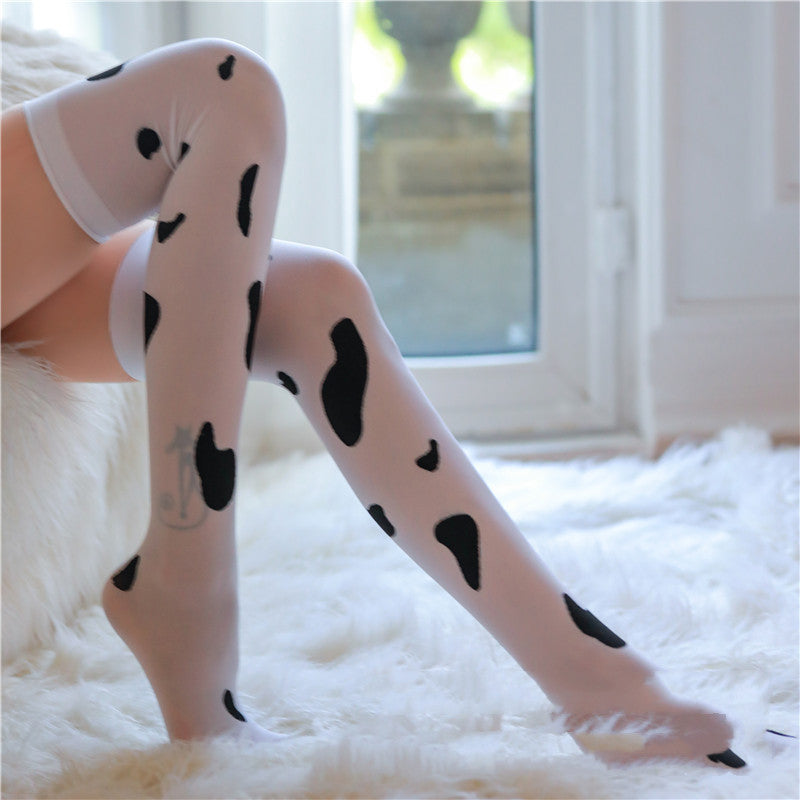 Erotic Lingerie Long Tube Cow Spotted Socks Long Tube Stockings