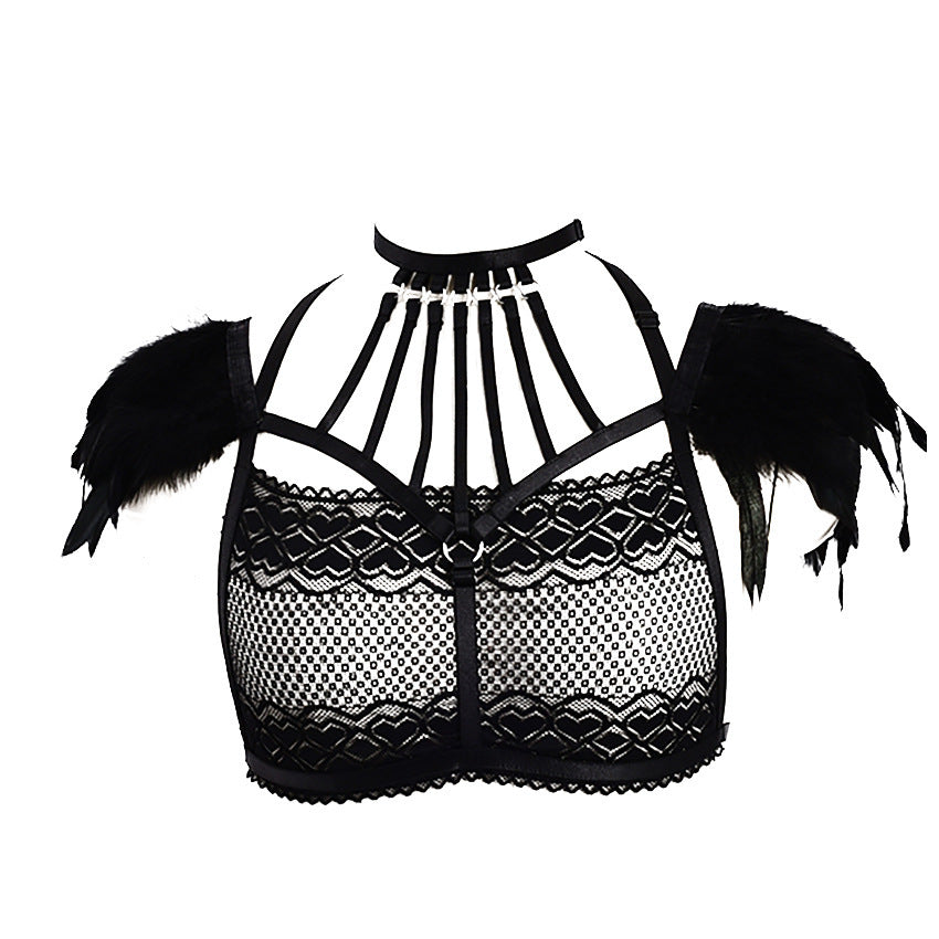 Three Point Lace Bra And Feather Sexy Lingerie