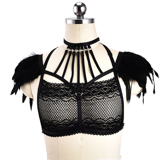 Three Point Lace Bra And Feather Sexy Lingerie