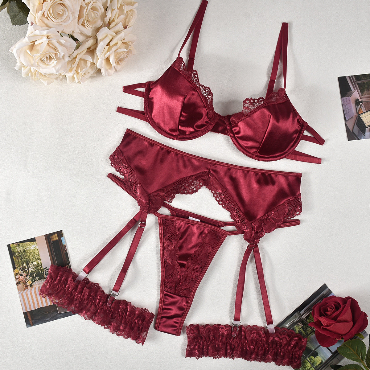 Lace Satin Bra Garter Match Sets