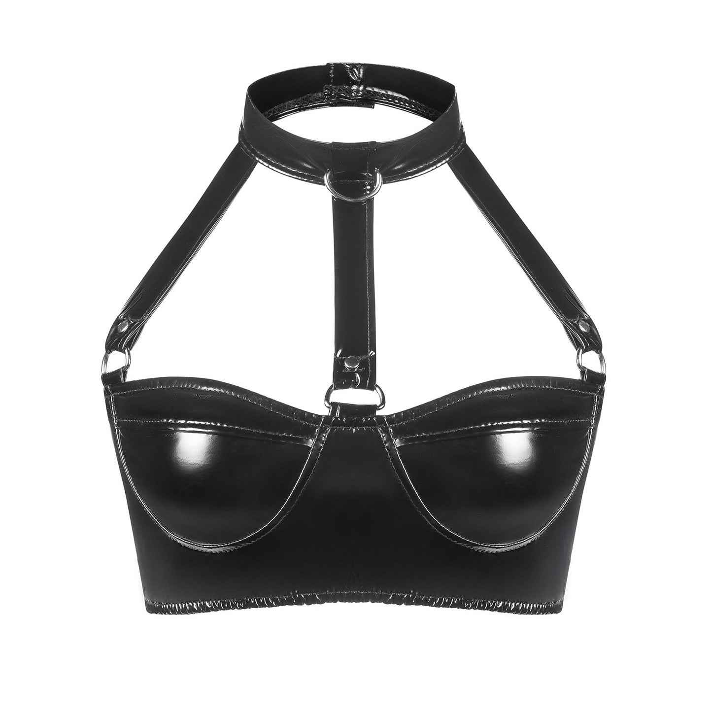 Adjustable High Gloss Patent Leather Bra With Adjustable Shoulder Straps For Women