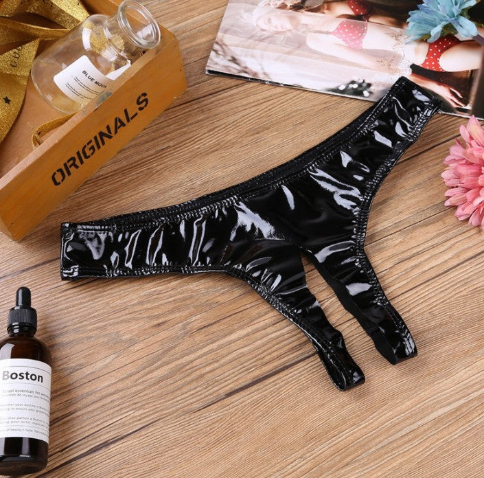 Sexy Lingerie Mini Panties Sexy Women's T-pants Patent Leather Thong