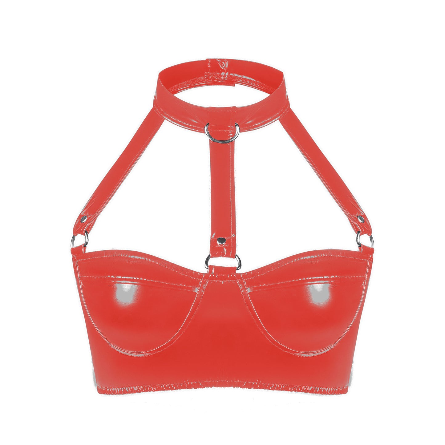 Adjustable High Gloss Patent Leather Bra With Adjustable Shoulder Straps For Women