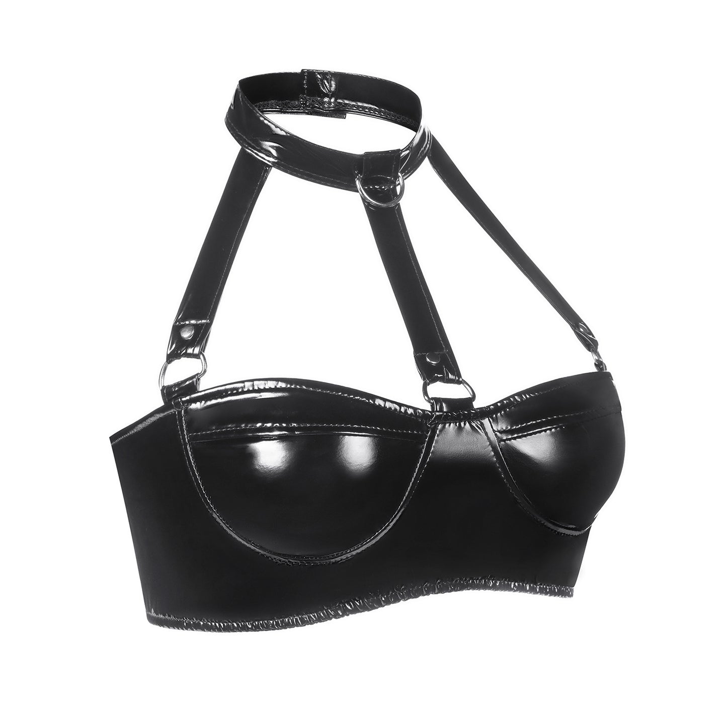 Adjustable High Gloss Patent Leather Bra With Adjustable Shoulder Straps For Women