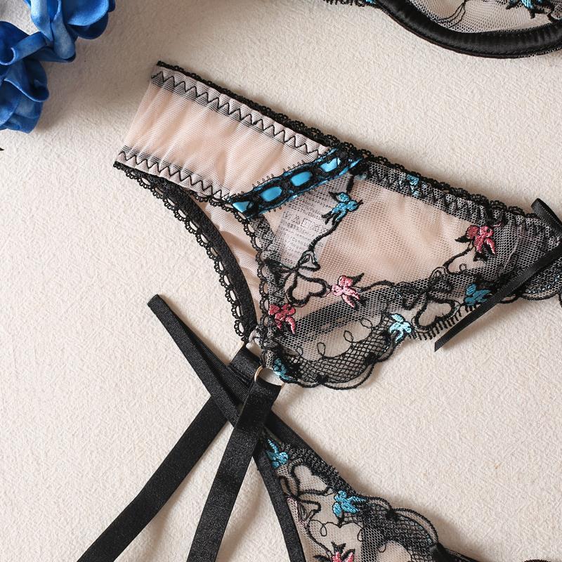 Mesh Embroidered Bra Set Steel Bra Set