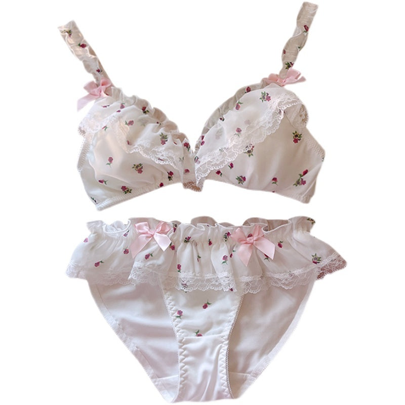 Princess Japanese Lingerie Cute Girl Skirt Floral Chiffon Lace Bra Set