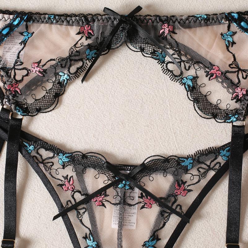 Mesh Embroidered Bra Set Steel Bra Set