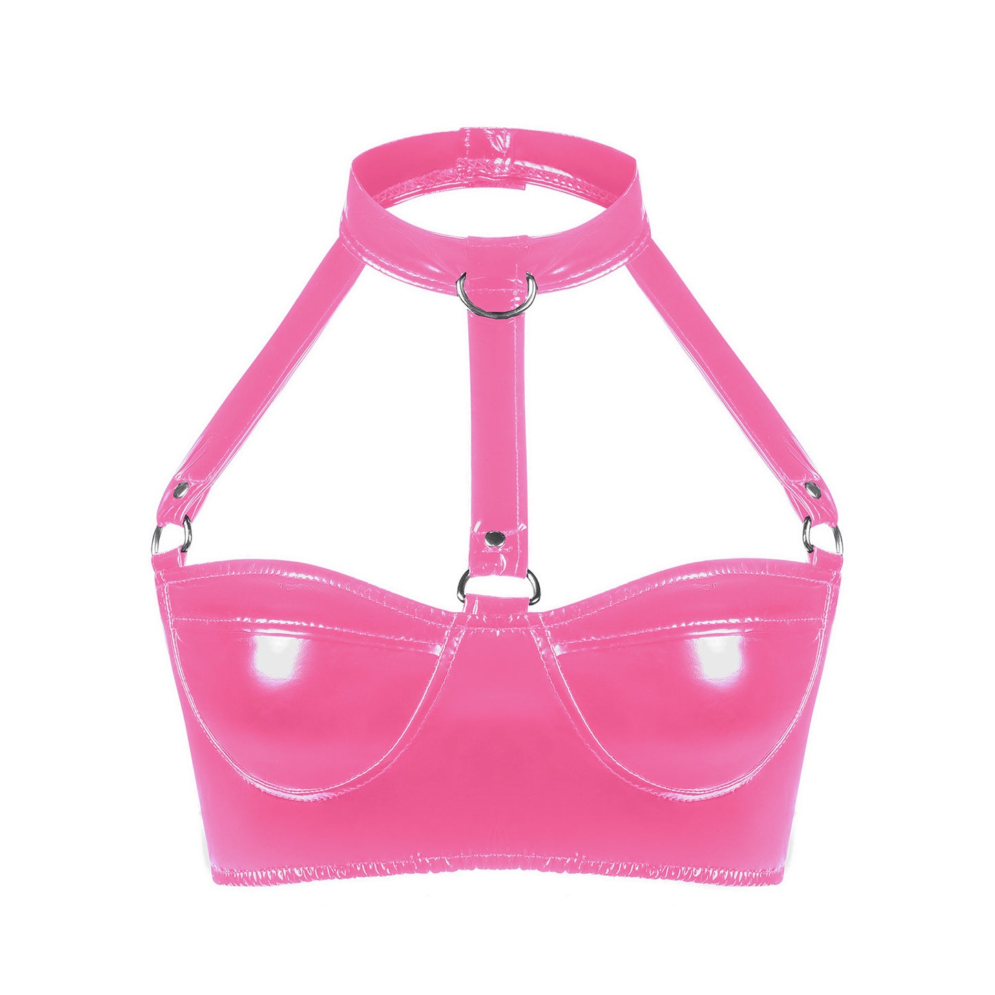 Adjustable High Gloss Patent Leather Bra With Adjustable Shoulder Straps For Women