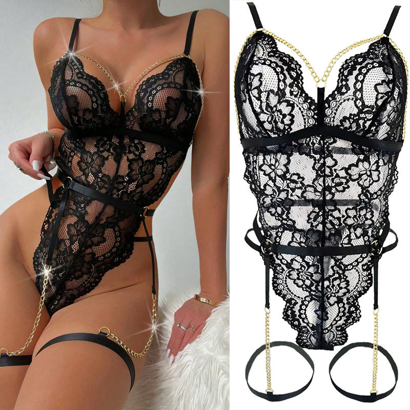 Lace See-through Passion Temptation Hollow Sexy Lingerie Suit Women