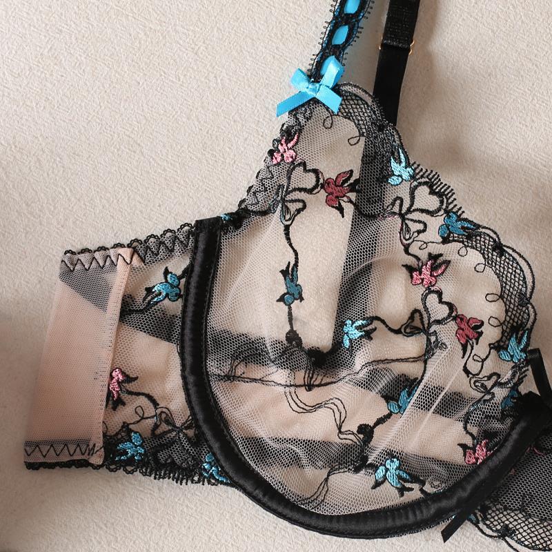 Mesh Embroidered Bra Set Steel Bra Set